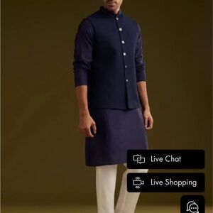 Navy Blue Kurta with Vest and White Pants